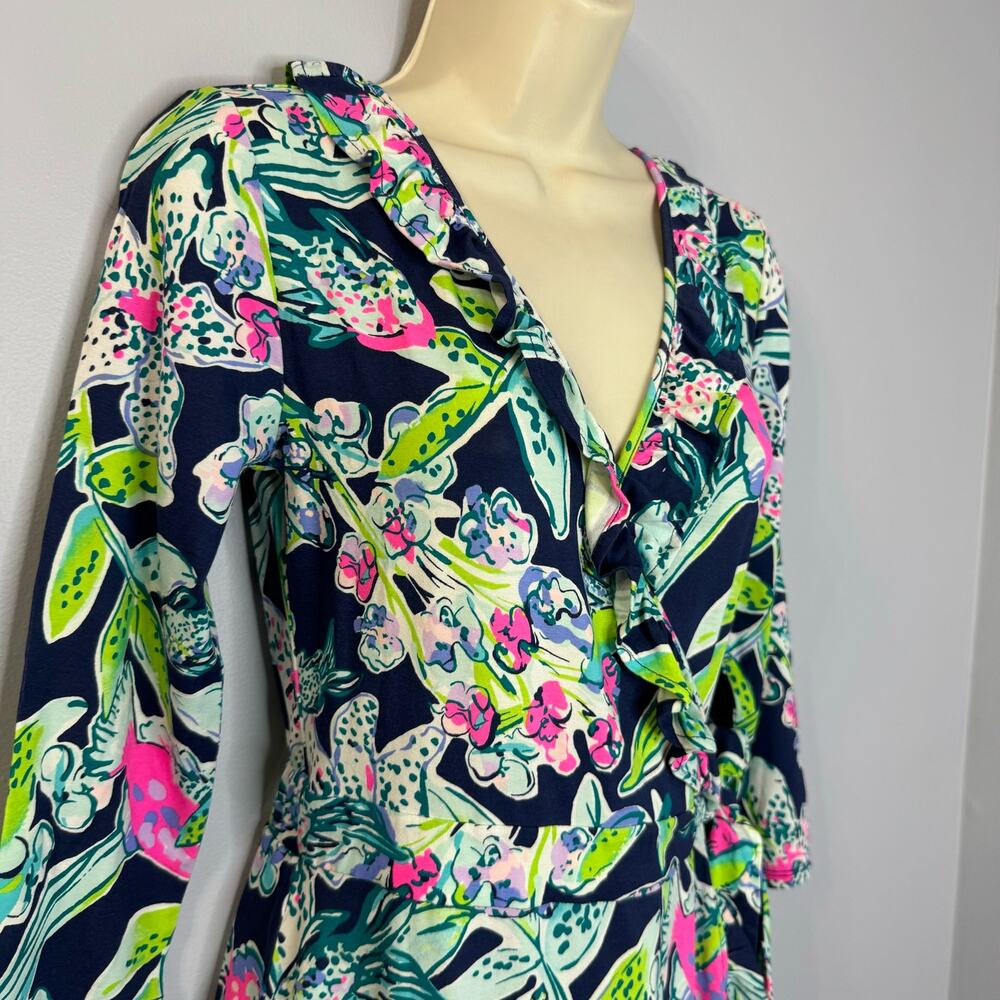 Lilly Pulitzer Jessalynne Wrap Romper Bright Navy Sway This Way Floral Small New - Picture 10 of 16